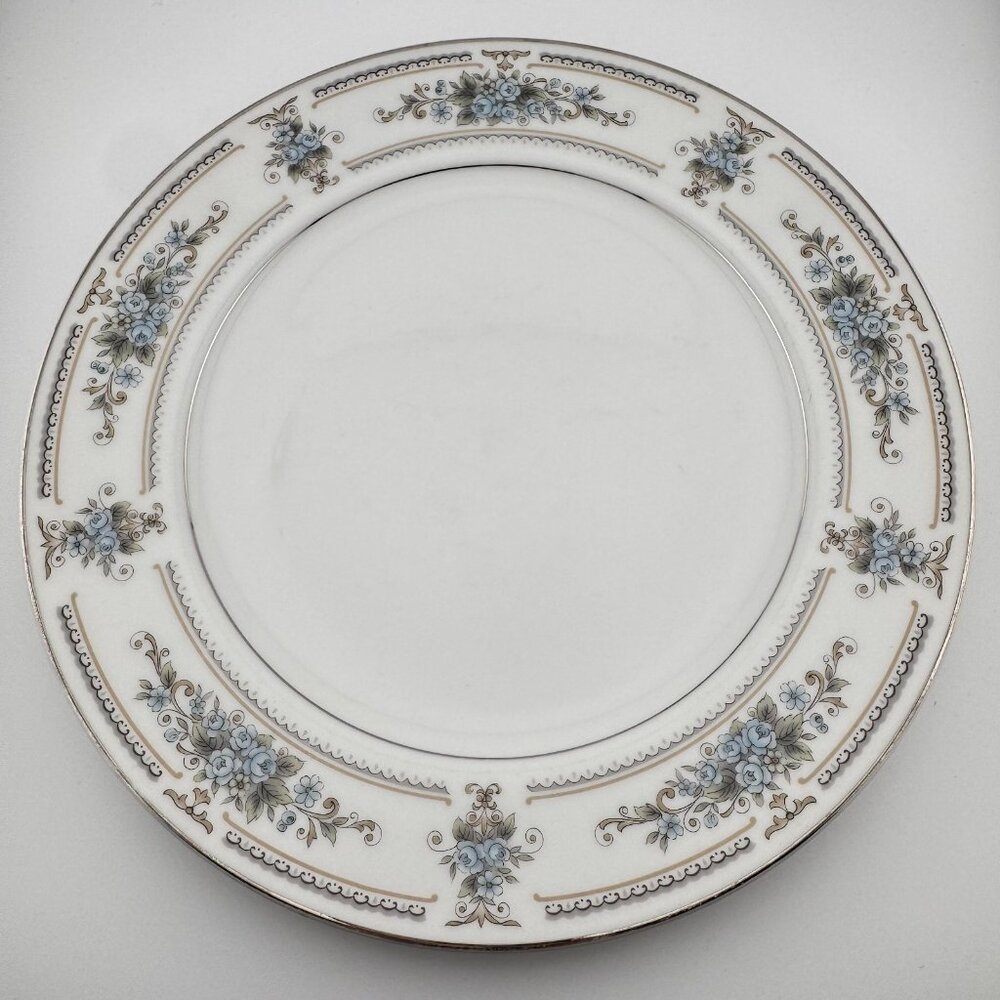Vintage Porcelain Dinner Plate Blue Silver Floral Elington Pattern